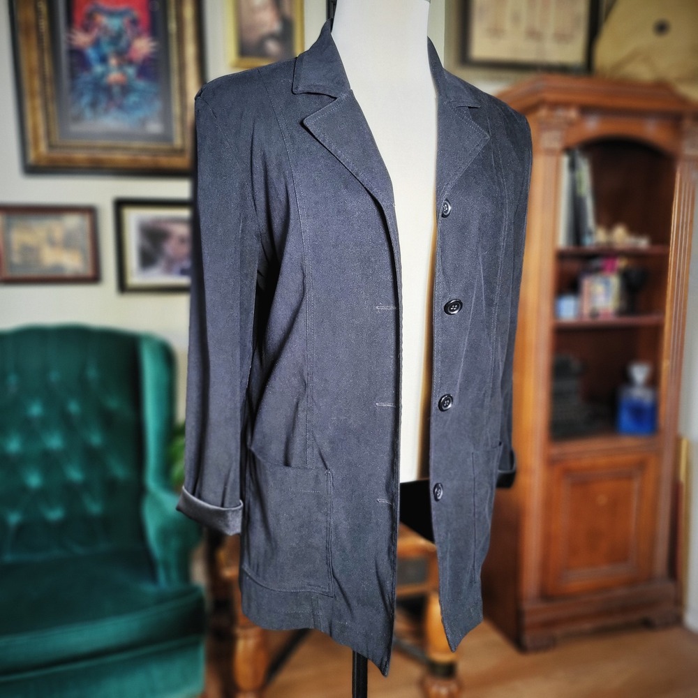 Briggs New York Blazer Black Notched Lapel Front Pockets Belt Office Wear Medium
